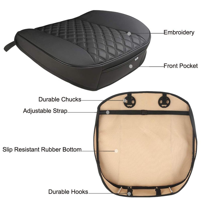 Black Panther 1 Pair PU Car Seat Covers, Front Seat Bottom Protectors Compatible with 95% Vehicles,Diamond Pattern Embroidery, Anti-Slip (W 21.26''Ã—D 20.86â€) - Black - Image 2